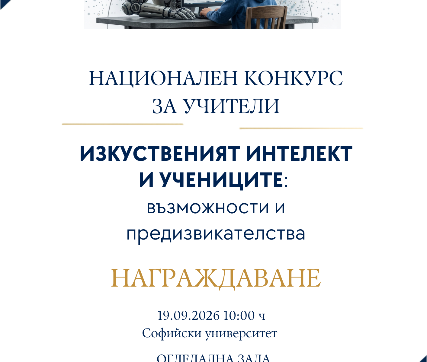 национален конкурс за учители "ИЗКУСТВЕНИЯТ ИНТЕЛЕКТ И УЧЕНИЦИТЕ: възможности и предизвикателства"
